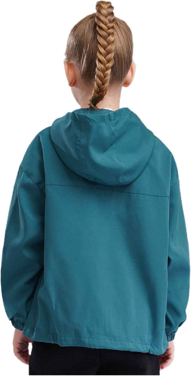 Kaerm Kids Boys Girls Hooded Rain Jacket Lightweight Breathable Waterproof Raincoat Outdoor Zip Up Coat