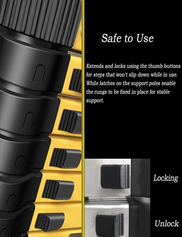 OKUOKA Black Aluminum Telescoping Ladders for Rooftops? & Outdoor - Multipurpose Mighty? Retractable Ladders with Wheels & Stabilizer Bar (Size : 1.7m+1.7m/5.5ft+5.5ft)