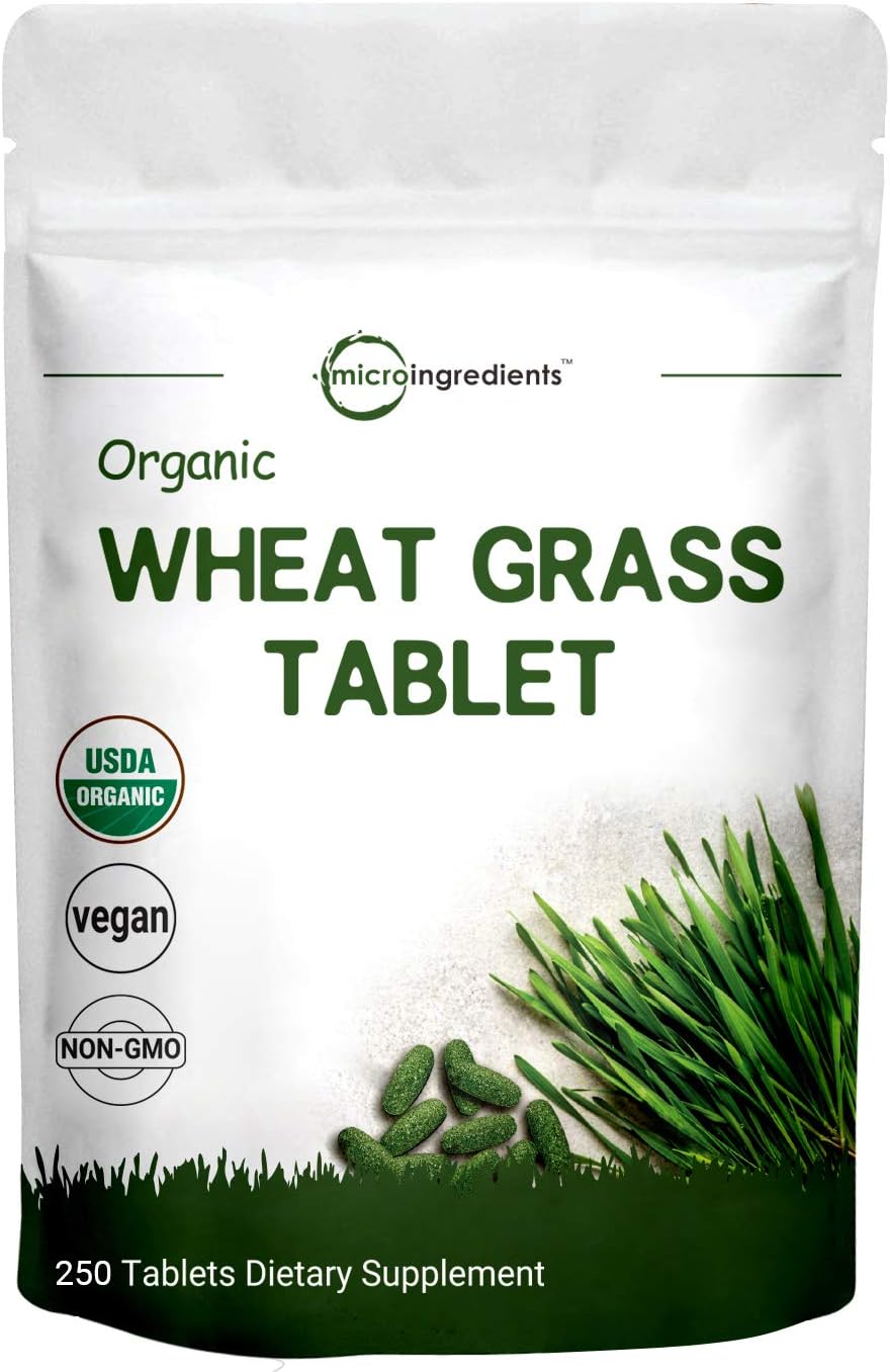 Sustainably US Grown, Organic Wheat Grass Supplement, 250 Tablets, Rich in Immune Vitamins, Fibers, Fatty Acids and Minerals, Support Immune System and Digestion Function, Vegan Friendly