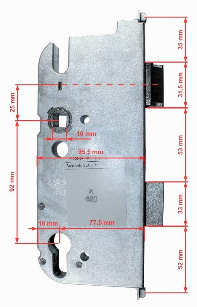 GU Secury Reparatur Schlosskasten Hauptschloss 6-30845-EX-0-1 oder auch K-20046-LJ-0-1, Dornmaß: 80mm (77,5mm) / Entfernung: 92mm, incl. SN-TEC® Montagematerial & SN-TEC® Montageanleitung