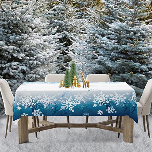 Snowflake Tablecloth 54"X108" Rectangle Blue White Snowflakes Fabric Dining Table Cover For Christmas Holiday Winter Wonderland Frozen Farmhouse Outdoor Picnic Camping Party Table Decor Supplies #TOP5