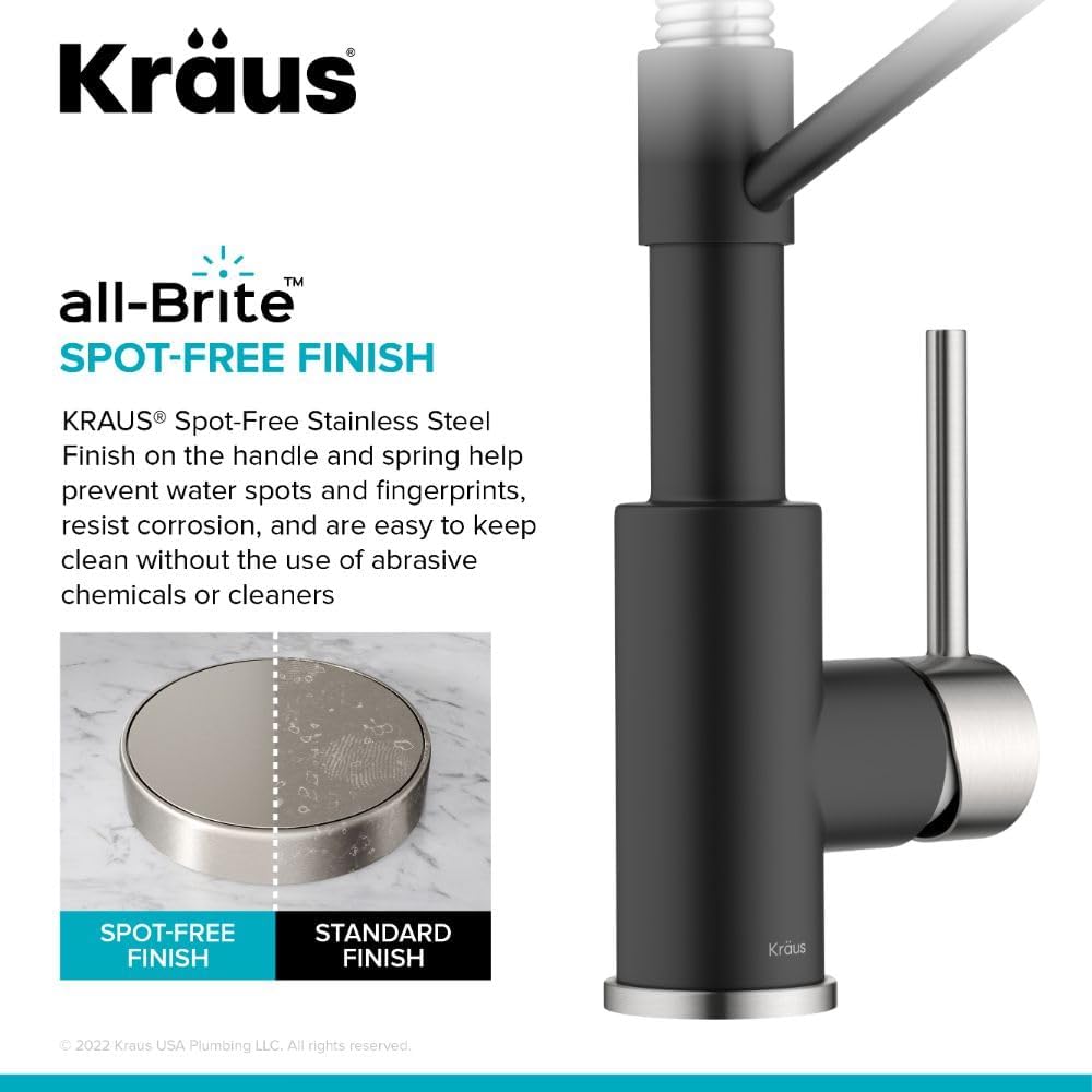 KRAUS Bolden 2-in-1 Commercial Style Pull Down Single Handle Water Filter Kitchen Faucet for Reverse Osmosis or Water Filtration System in Spot-Free Stainless Steel/Matte Black, KFF-1610SFSMB