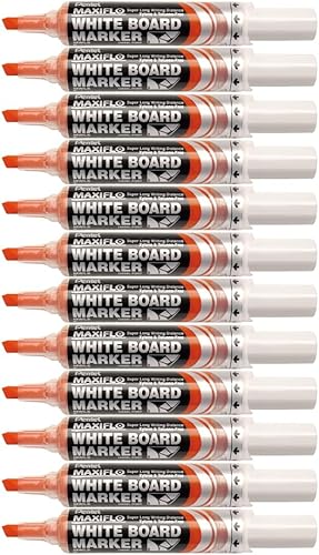 Pentel Maxiflo Dry Wipe - Marcador de punta de cincel, color rojo (paquete de 12)