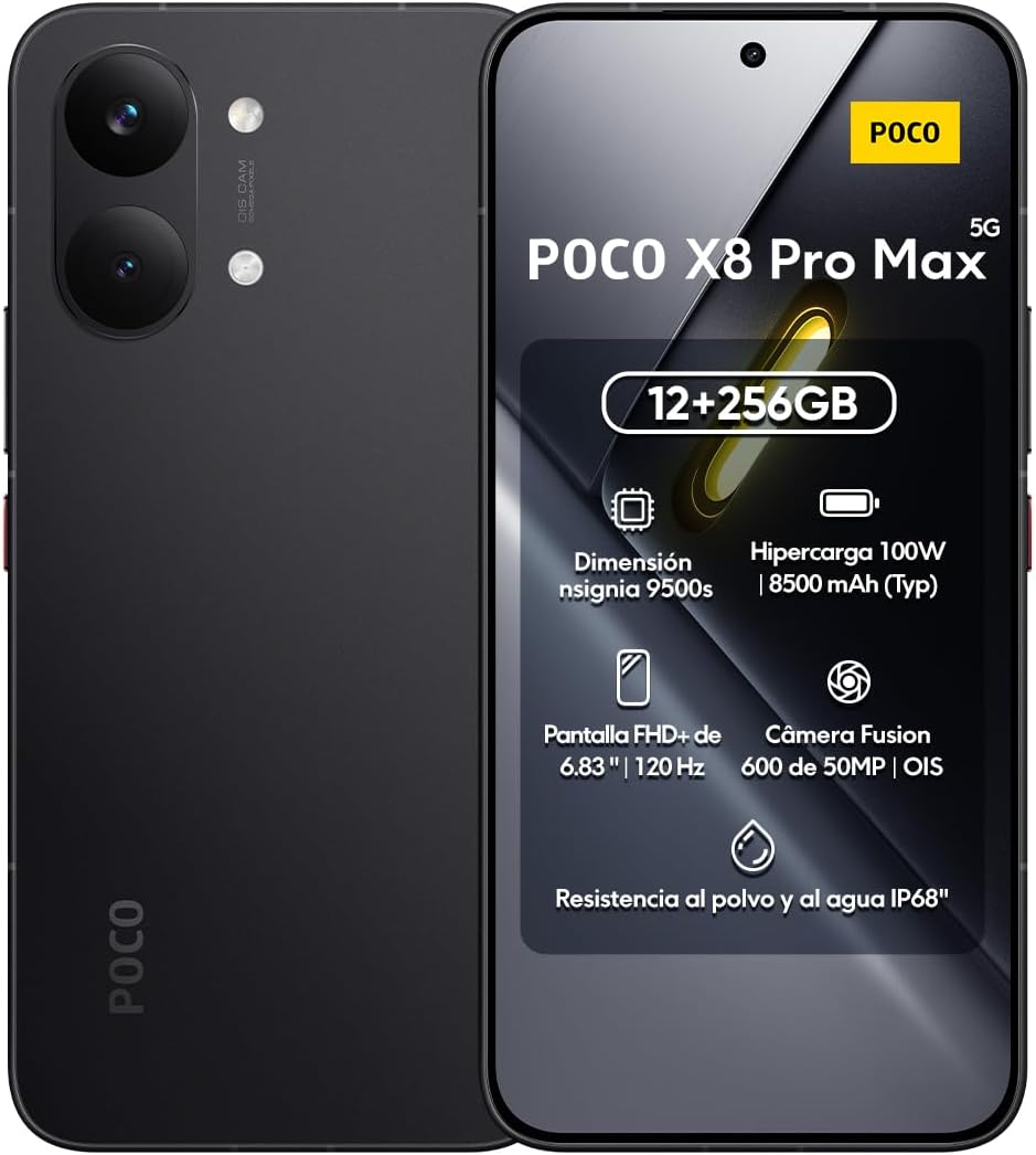 XIAOMI Poco X8 PRO MAX 5G Ai (Compatible with Tmobile Mint Tello & Global) (256GB + 12GB) 6.83" 50MP Gamers Phone NFC Dual sim Unlocked Model 2602BPC18G Liberado (Black)