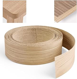 50mm Wood Veneer Strip 7.5m Oak Veneer Edging Tape Pre-glued Veneer Roll Preglued Hot Melt Adhesive Iron On Edge Banding for Desk Wardrobe Cabinet Door Frame Furniture Restoration,Wood Color
