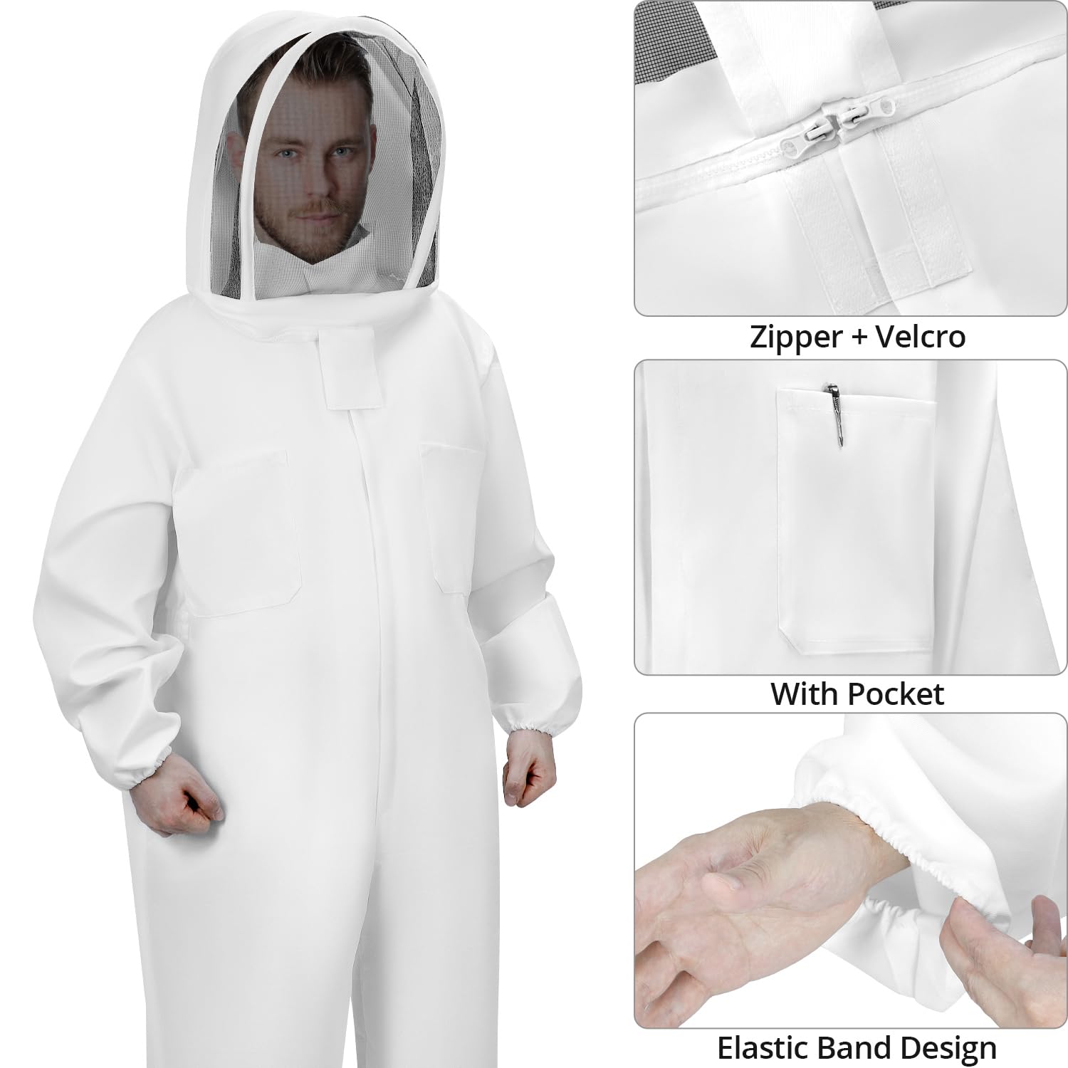 QWORK® XL Imkeranzug, Bienen Schutzkleidung, Imkerjacke mit Schleier, für Professionelle Bienenbisse Verhindern