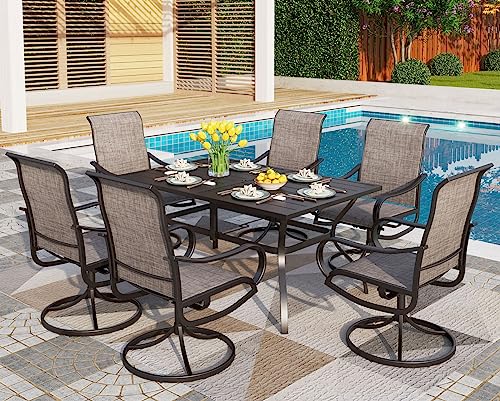 PHI VILLA 7 PCS Patio Dining Set, Outdoor Table Chair Set with 6 Swivel Patio Chairs & 1 Metal Dining Table(1.9" Umbrella Hole), All Weather Patio Furniture Dining Set for Lawn Garden Backyard PHI VILLA 7 PCS Patio Dining Set, Outdoor Table Chair Set with 6 Swivel Patio Chairs & 1 Metal Dining Table(1.9" Umbrella Hole), All Weather Patio Furniture Dining Set for Lawn Garden Backyard