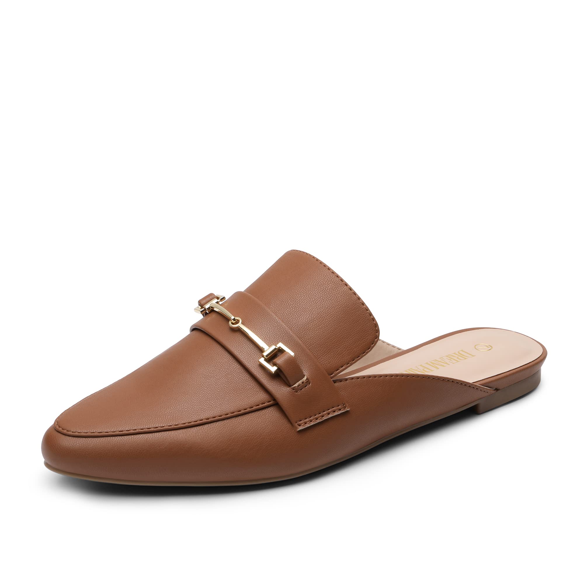 DREAM PAIRSWomen's Flat Mules Buckle Pointed Toe Backless Slip on Slides Loafer Shoes