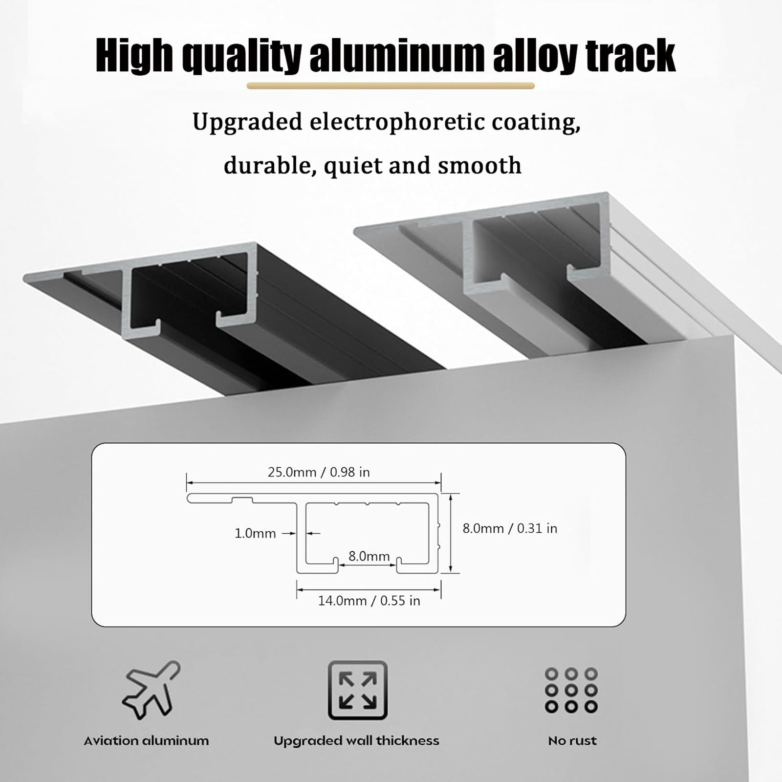 Support de tringle à rideau adhésif sans perçage en alliage d'aluminium pour plafond ou mur pour la maison et le bureau, facile à installer, 1,40 m, blanc, parfait pour la location
