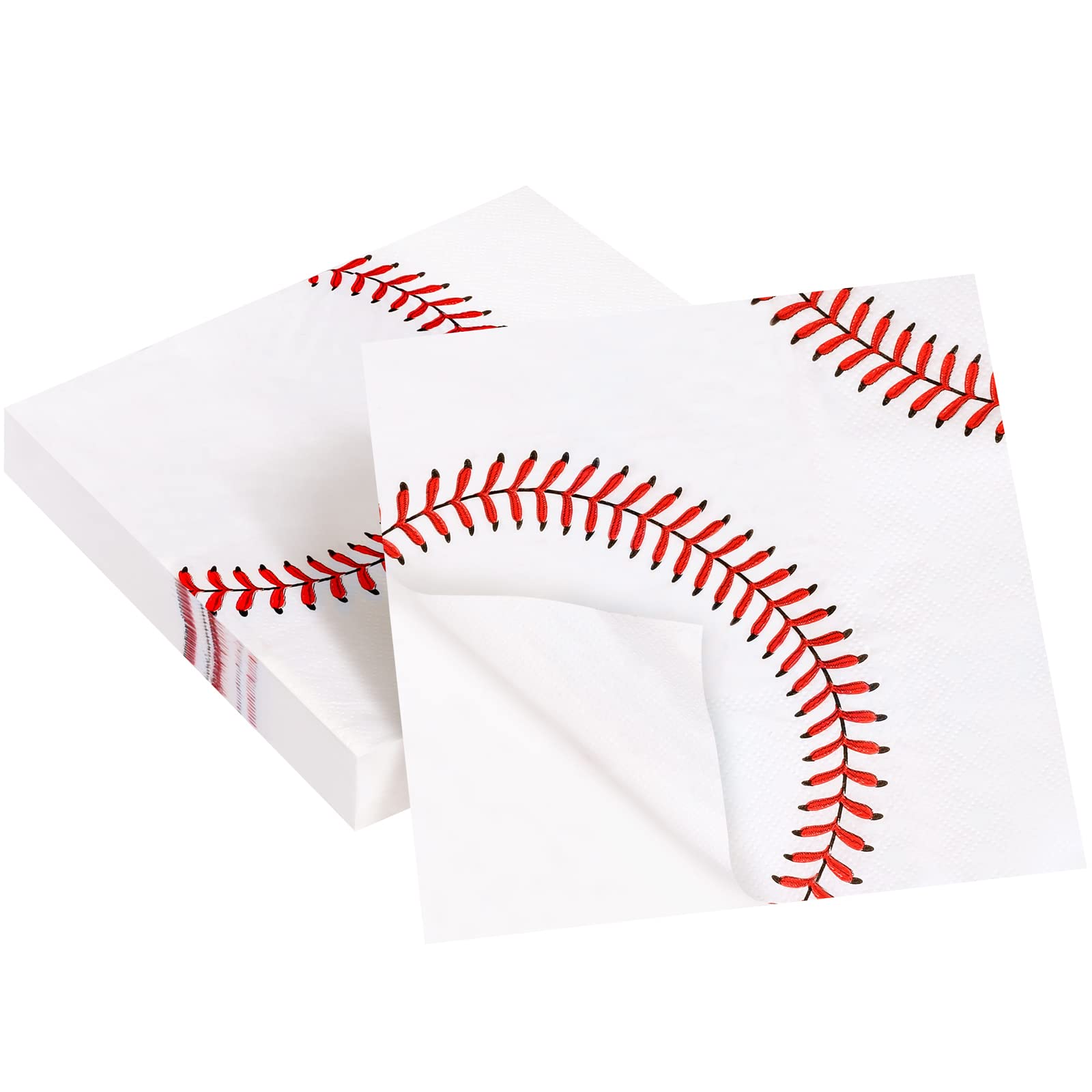ADXCO 48 Pack Baseball Paper Napkins 13 x 13 Inches Disposable Cocktail Napkins for Sports Themed Party, Birthday, Baseball Theme Party Supplies