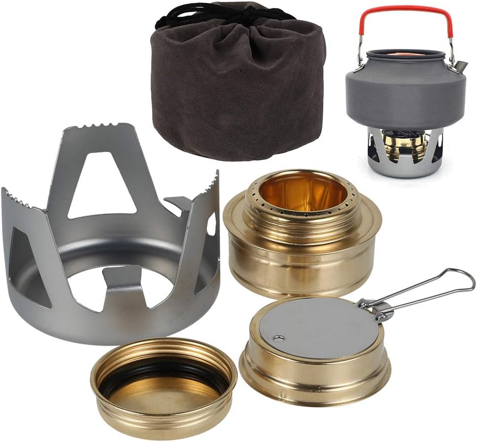 JIAHEY Mini Spirit Burner Windshield Alcohol Camping Stove Alloy Brass Lightweight Adjustable Temperature Alcohol Stove for Backpacking Hiking Outdoor, BBQ Cooking Picnic