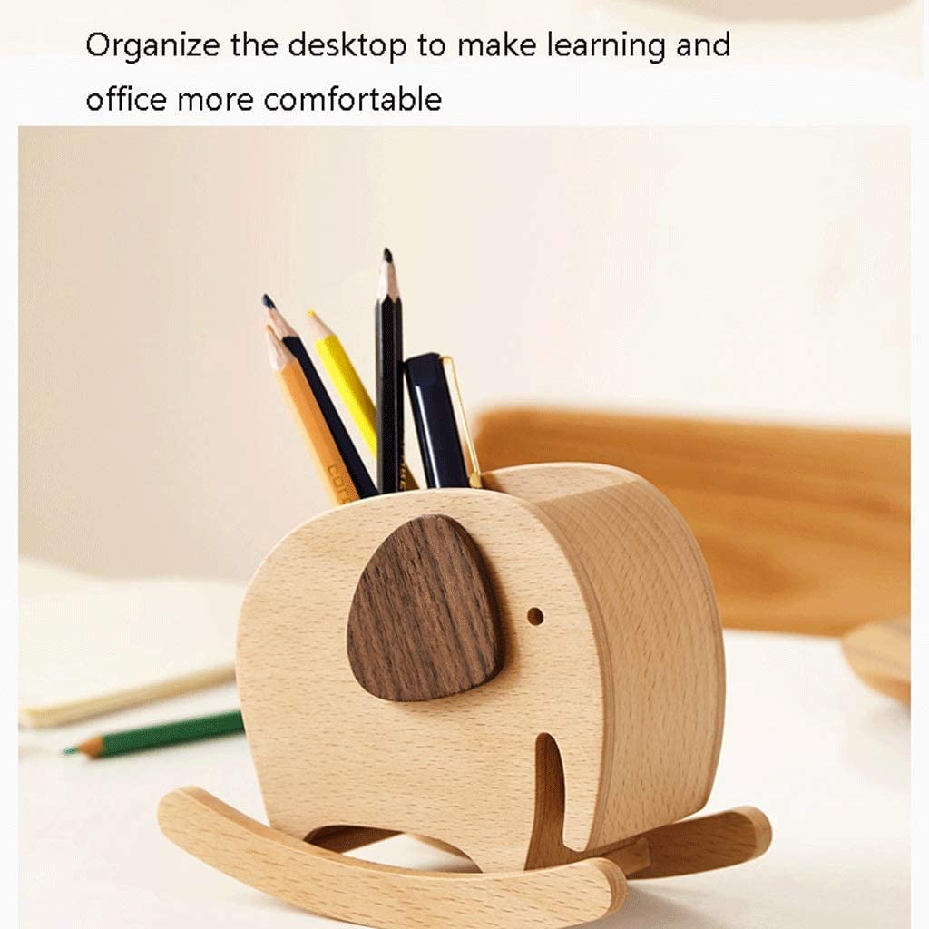 SXHRR Caja de Almacenamiento de portalápices con Forma de Elefante de Madera, decoración de Escritorio, Suministros multifuncionales, Organizador de papelería
