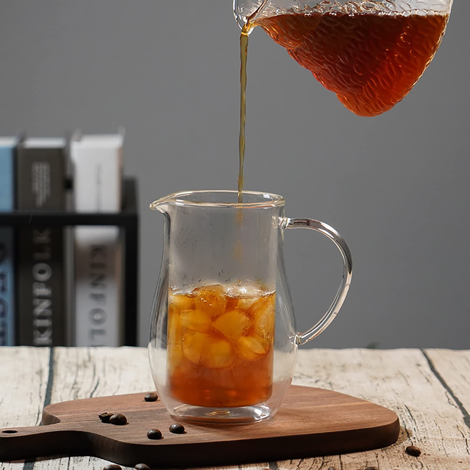Caffettiera French Press Vetro pressa Francese pentola Doppia Bicchiere in Vetro ispessato in Vetro Caldo e Freddo caffettiera a Mano Fredda per caffè Filtro(350ml)
