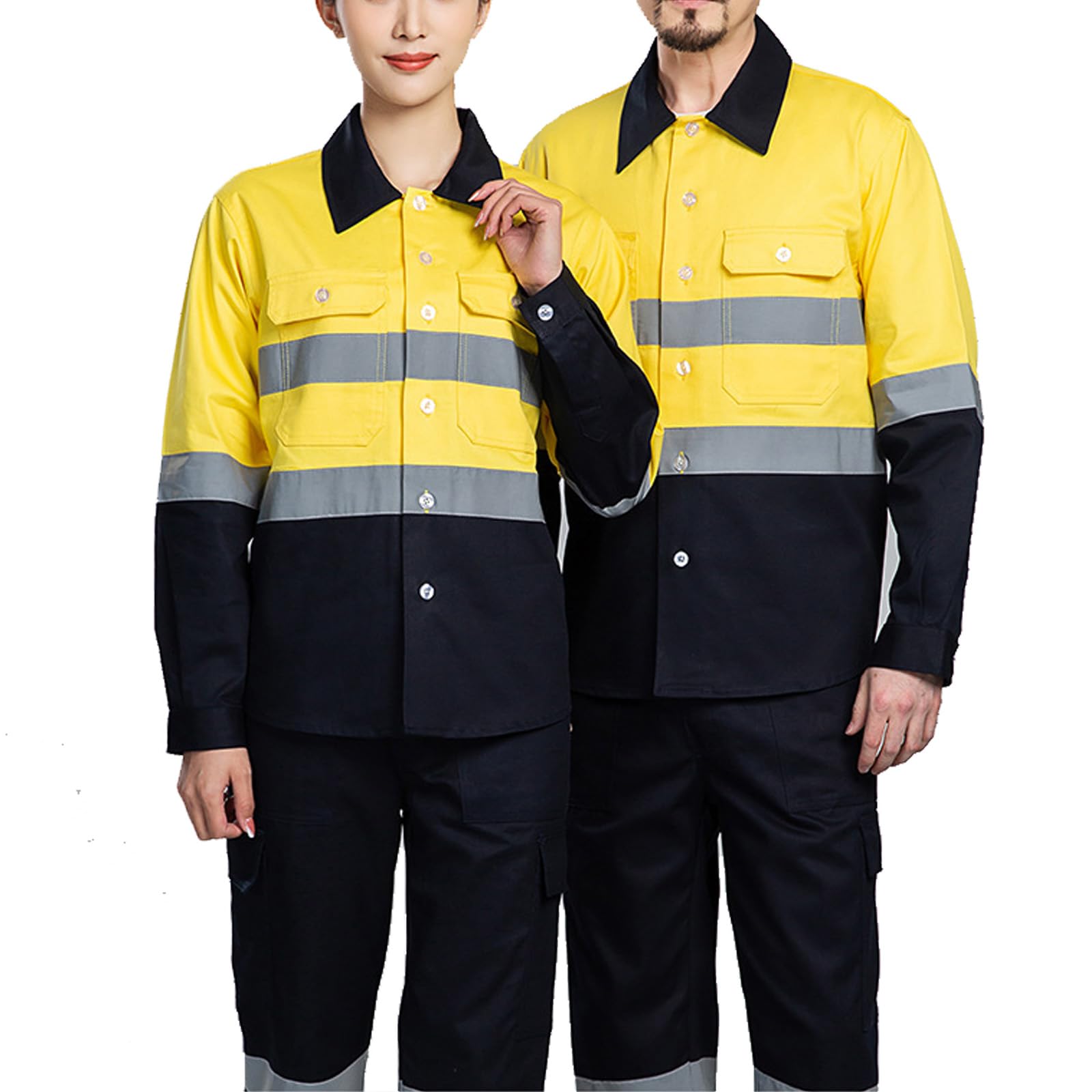 Loose Fit Combinaisons Coton Travail Salopette Veste Et Pantalon Costume Workwear Avec Bande Réfléchissante