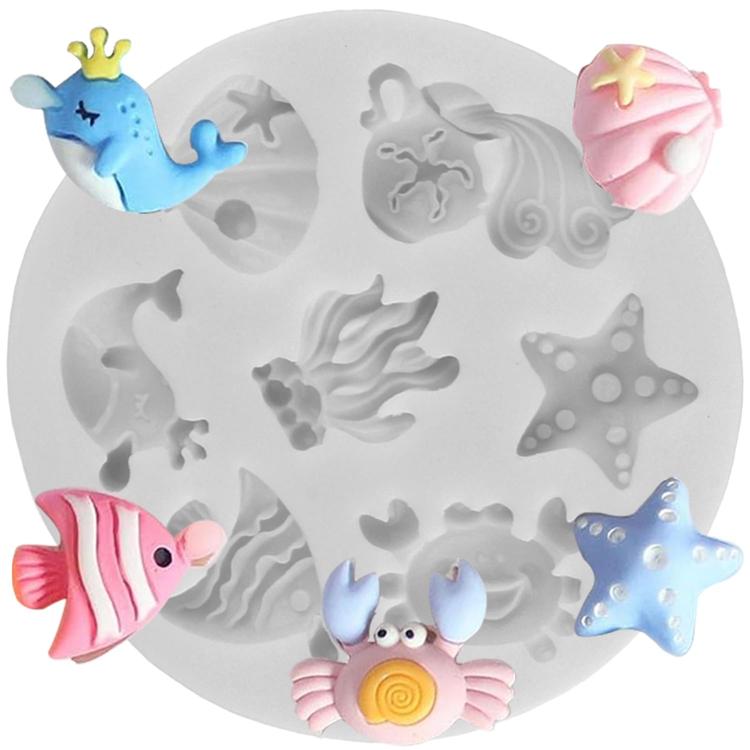 Sijiangmold Sea Life Beach Series Silicone Mould Dolphin Crab Fish Fondant Moulds for Chocolate Cupcake Topper Cake Decoration Candy Polymer Clay Gum Paste