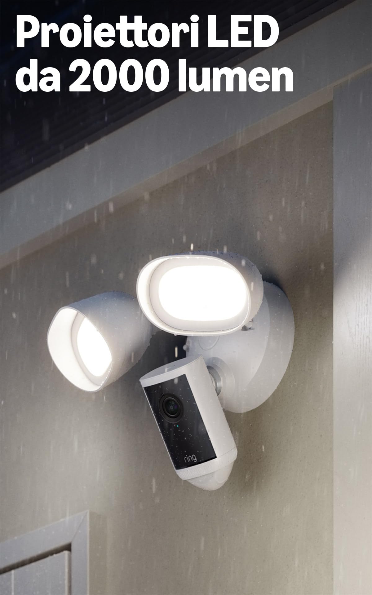 Ring videocamera Pro con proiettori (Floodlight Cam Pro, ultimo modello) | Videocamera di sicurezza esterna | Retinal 4K, Zoom 10x, 2000 lumen | Prova gratuita di 30 giorni piano d'abbonamento Ring