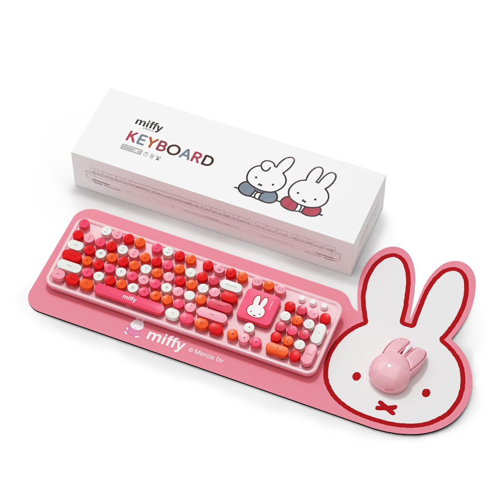 Miffy 104-Key Wireless Keyboard & Mouse Combo with Large Pink Desk Pad - Ergonomic Computer Accessories for Office/Home, Cute Kawaii Design - Pink-picture-31