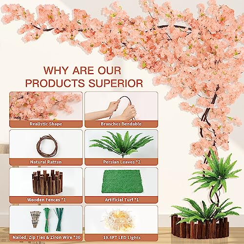 TTDMK-Artificial-Cherry-Blossom-Tree-with-LED-Light-Weeping-Cherry-Blossom-Tree-Artificial-Champagne-Pink-Cherry-Tree-for-Garden-Party-Wedding-Office-Home-Decor-Indoor-Outdoor-4-x-65ft-vine