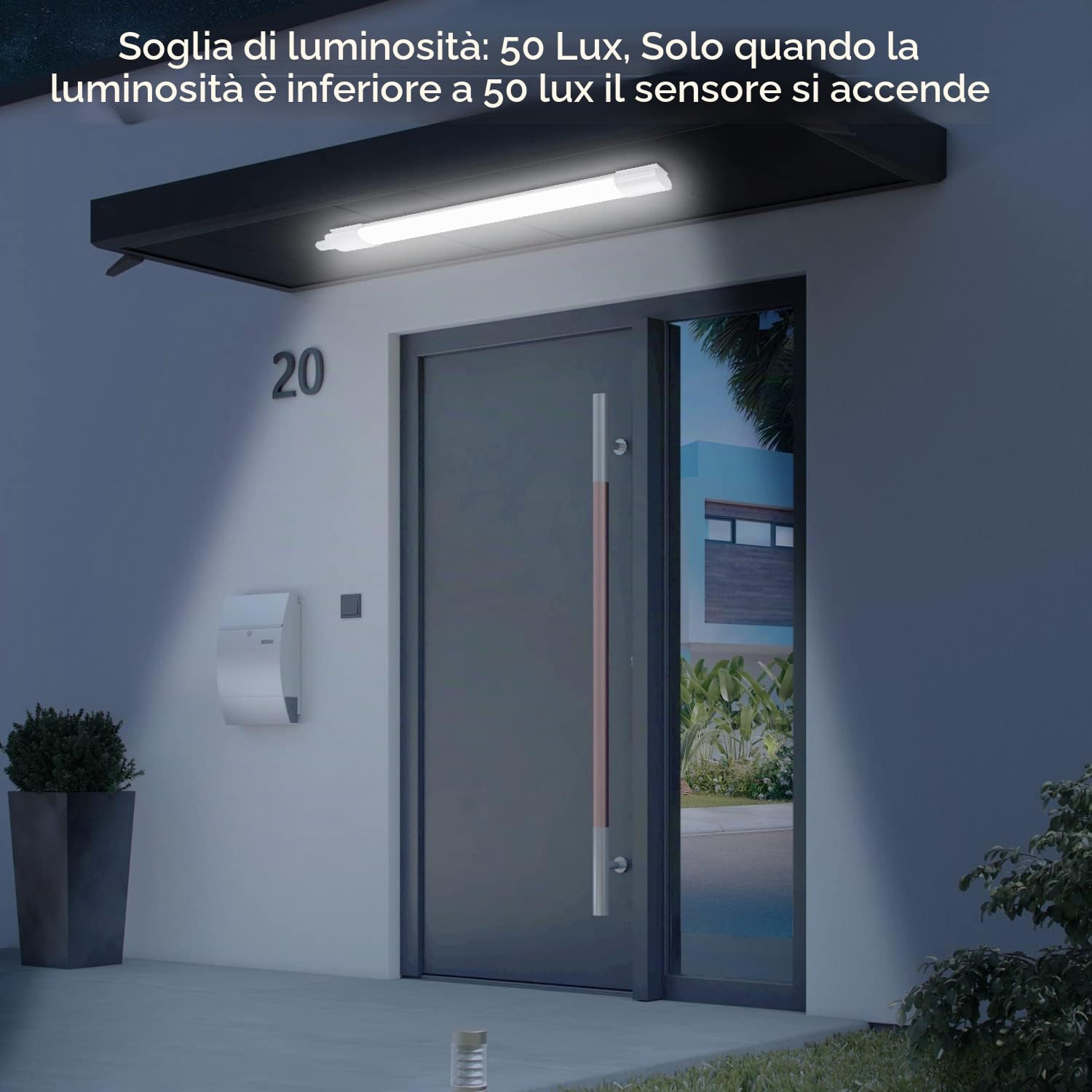 2 pezzi LED luce a prova di umidità con rilevatore di movimento 120CM, plafoniera LED tubo 36W 4000LM, IP65 luce cantina, impermeabile a prova di umidità lampada diffusore luce per officina garage