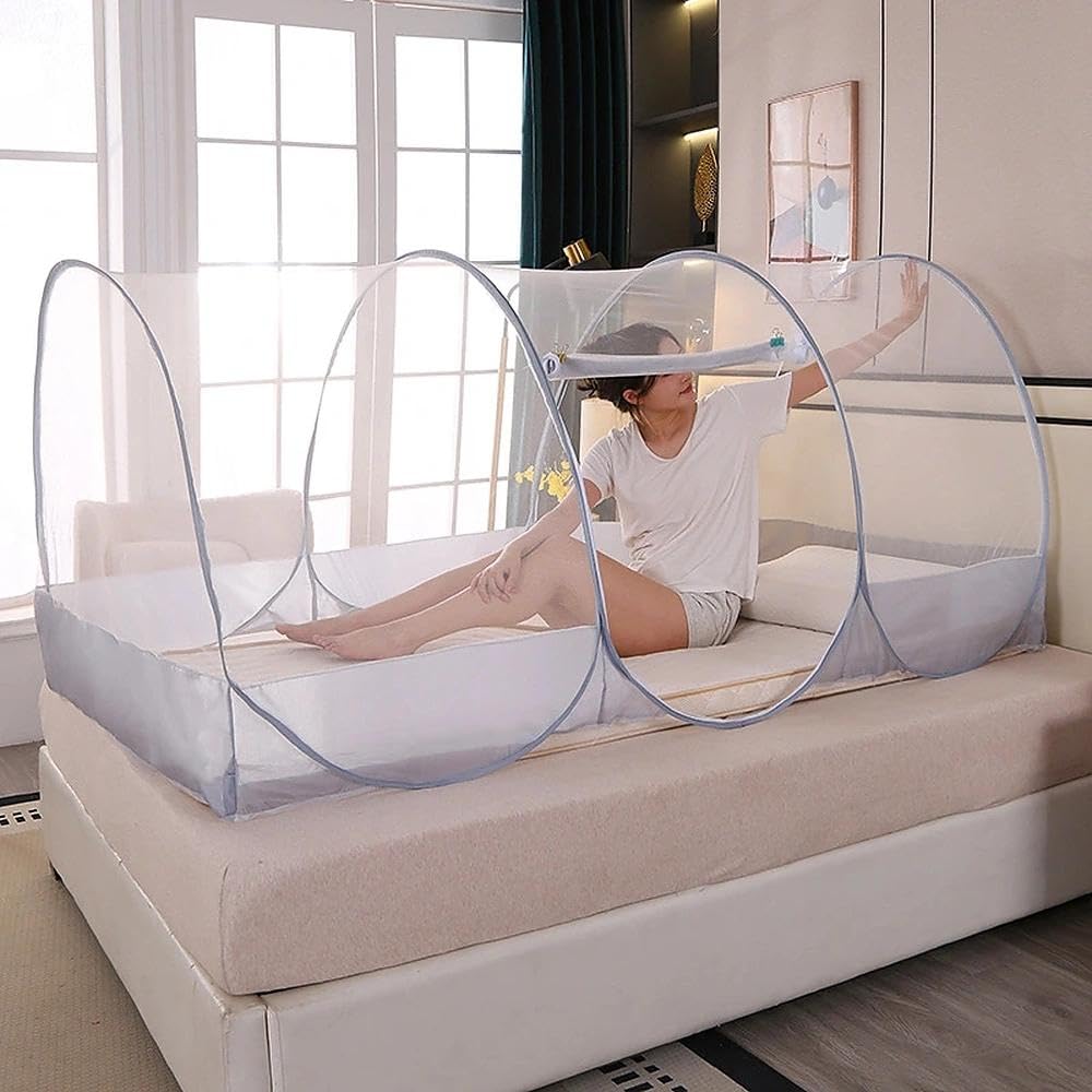 Pop Up Mosquito Net for Bed - Ultra Lightweight Portable Foldable Canopy, Fine Mesh with Zip, Easy Setup for Single Bed, Home Travel & Dorm (190 x 90 x 90 cm)