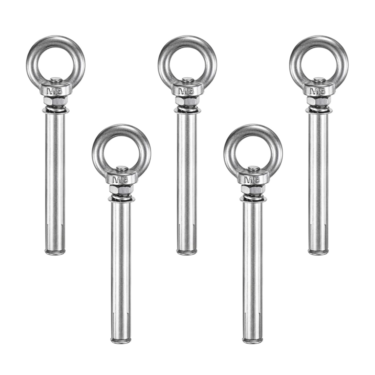 M METERXITY 5-Pack Concrete Anchors Eye Bolt, M8x120mm 304 Stainless Steel Wall Concrete Brick Anchor Expansion Bolts Fastener Screw for Shade Sails/Clothesline/Fences, Shoulder Eyebolt
