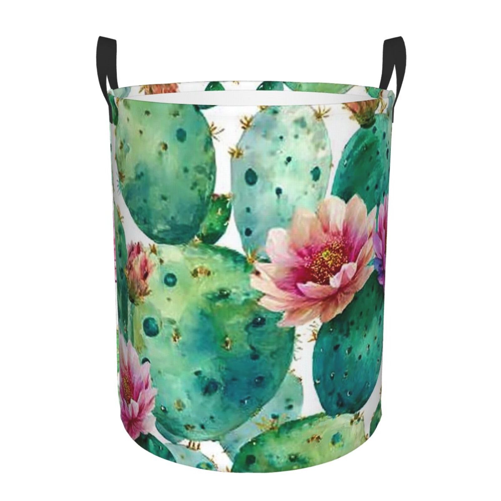 Laundry Basket Large Collapsible Laundry Hamper with Handles Cactus Print Laundry Basket Waterproof Freestanding Dirty Clothes Hamper for Bedroom Bathroom Dorm