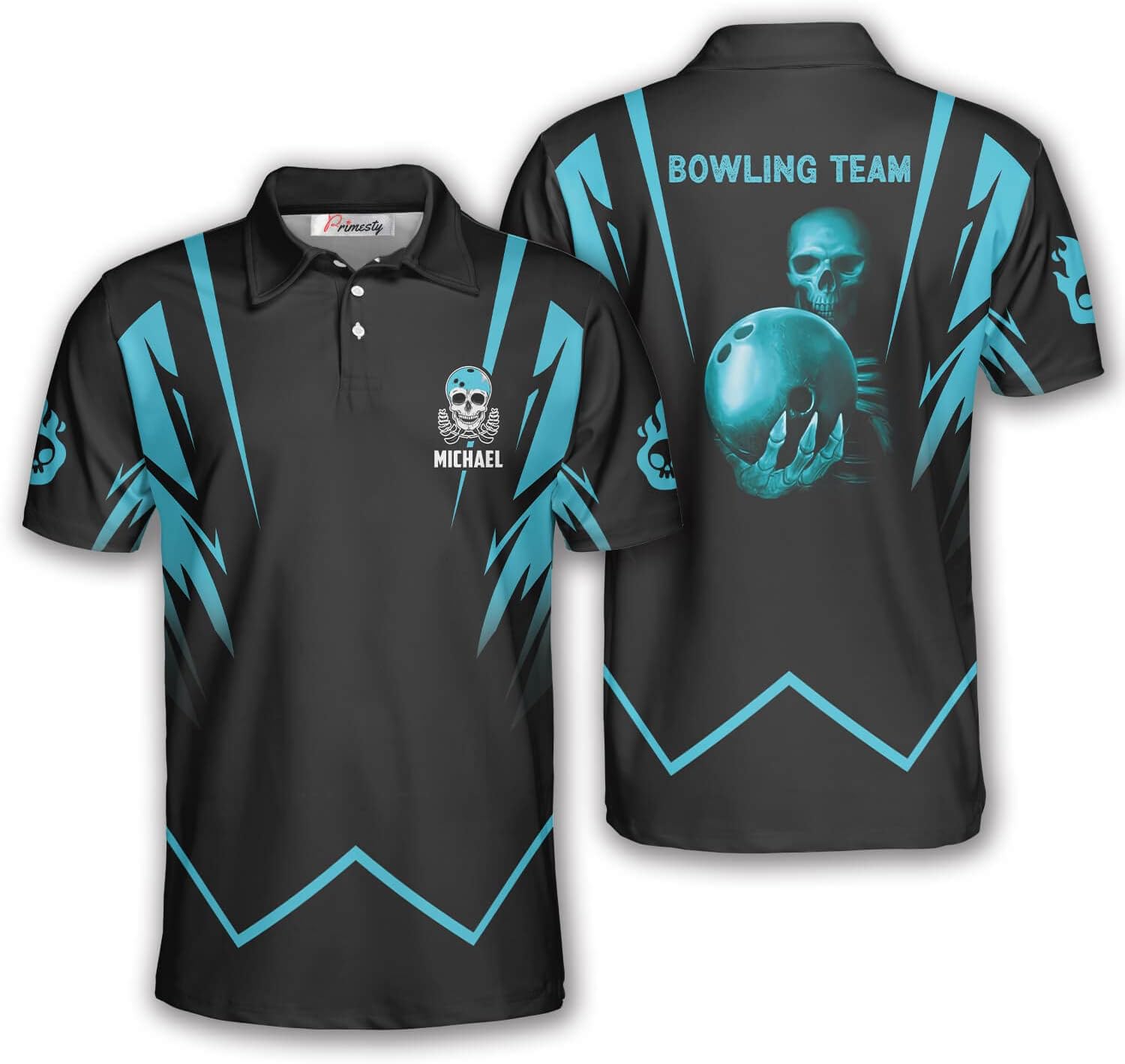 PRIMESTY Personalized Bowling Shirts for Men Custom Name and Team Name Bowling Polo Shirts Bowling Jerseys Size S-5XL