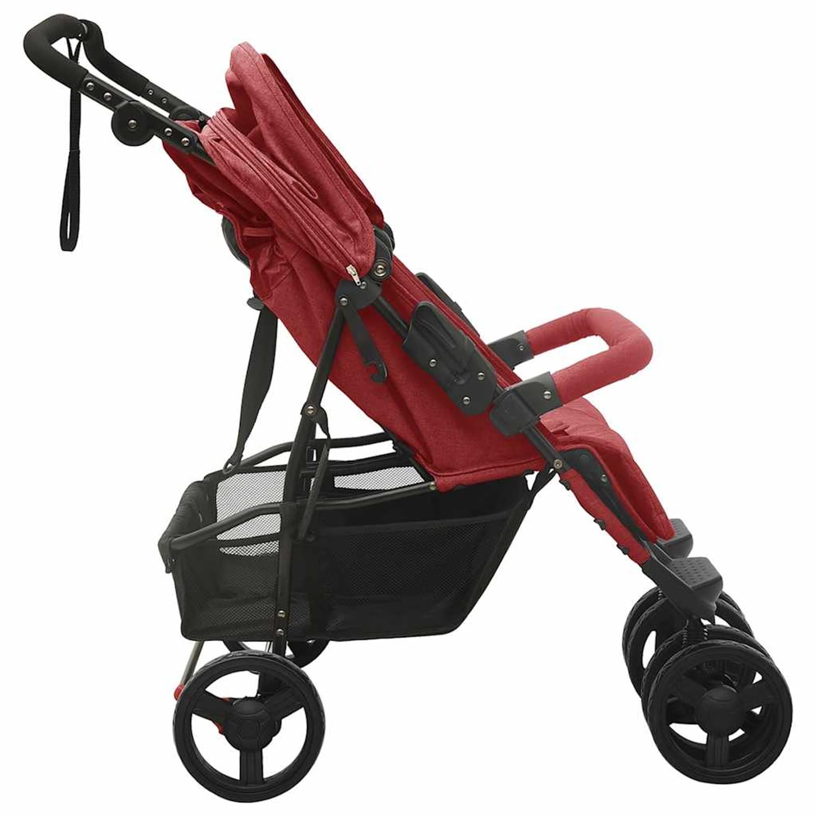 Cochecito Gemelar Plegable, Con Respaldo Ajustable, Reposapiés, Capacidad 15 kg, Rojo, Acero y Lino, para Paseos en Parque Modelo DYEEG-10245ES-MN