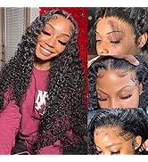 YEEAAK Deep Wave Lace Front Wigs 13X4 HD Transparent Lace Front Wig Human Hair Pre Plucked With B...