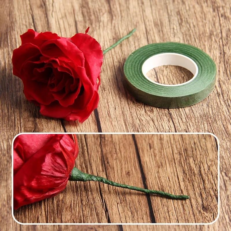 Bloemendraad, 20 stuks, kunstbloemstengels, 15/25/40 cm, ijzeren draadsteel, doe-het-zelf, papieren bloemen, accessoires, rozen, stelen, 1 rol groene bloemenbanden, bloemisten draad