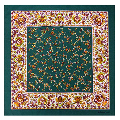 Foulard carré vert motifs champêtres 80x80 grand foulard cheveux femme