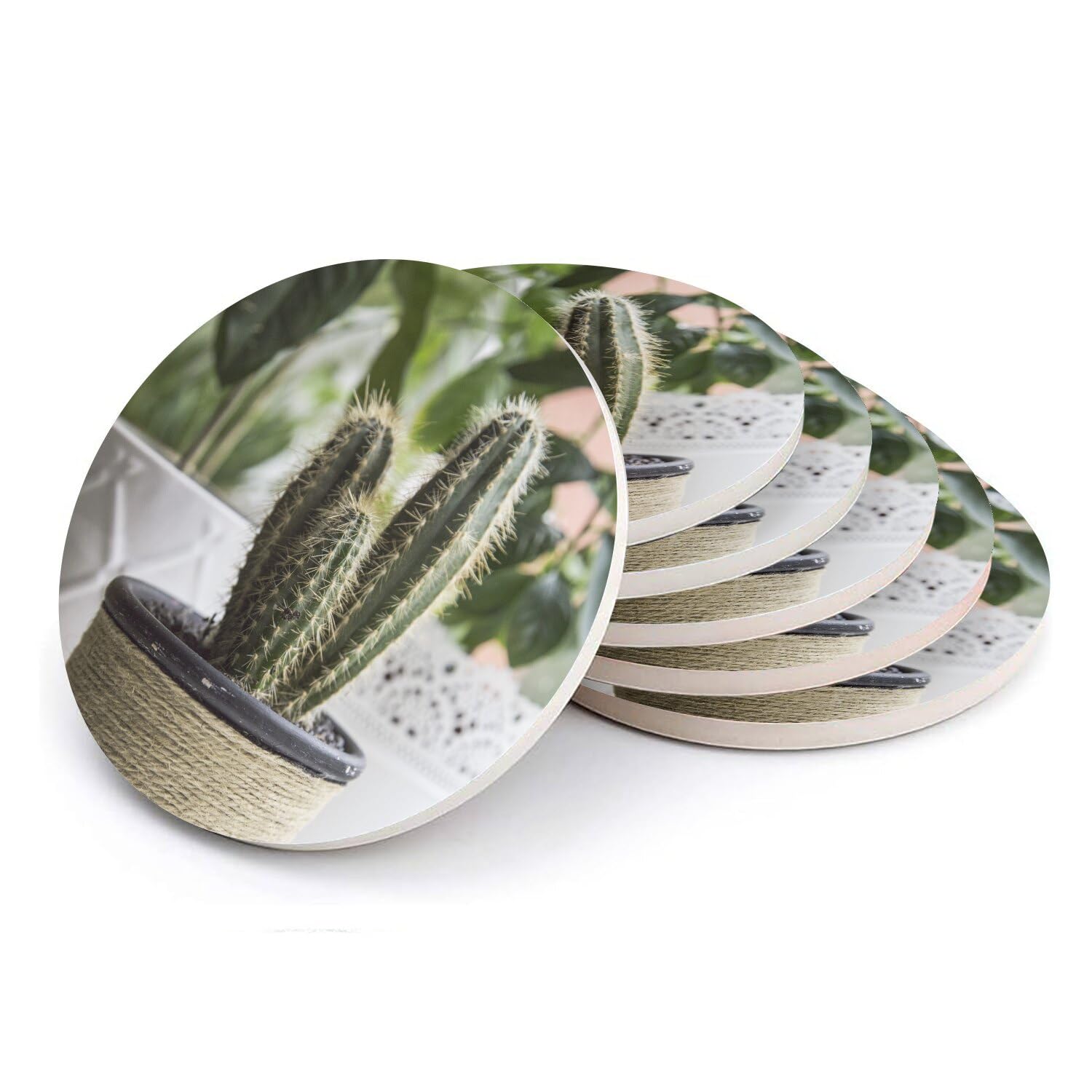 Sous-verre ronds en céramique cactus lot de 6 dessous de verre absorbants 108mm