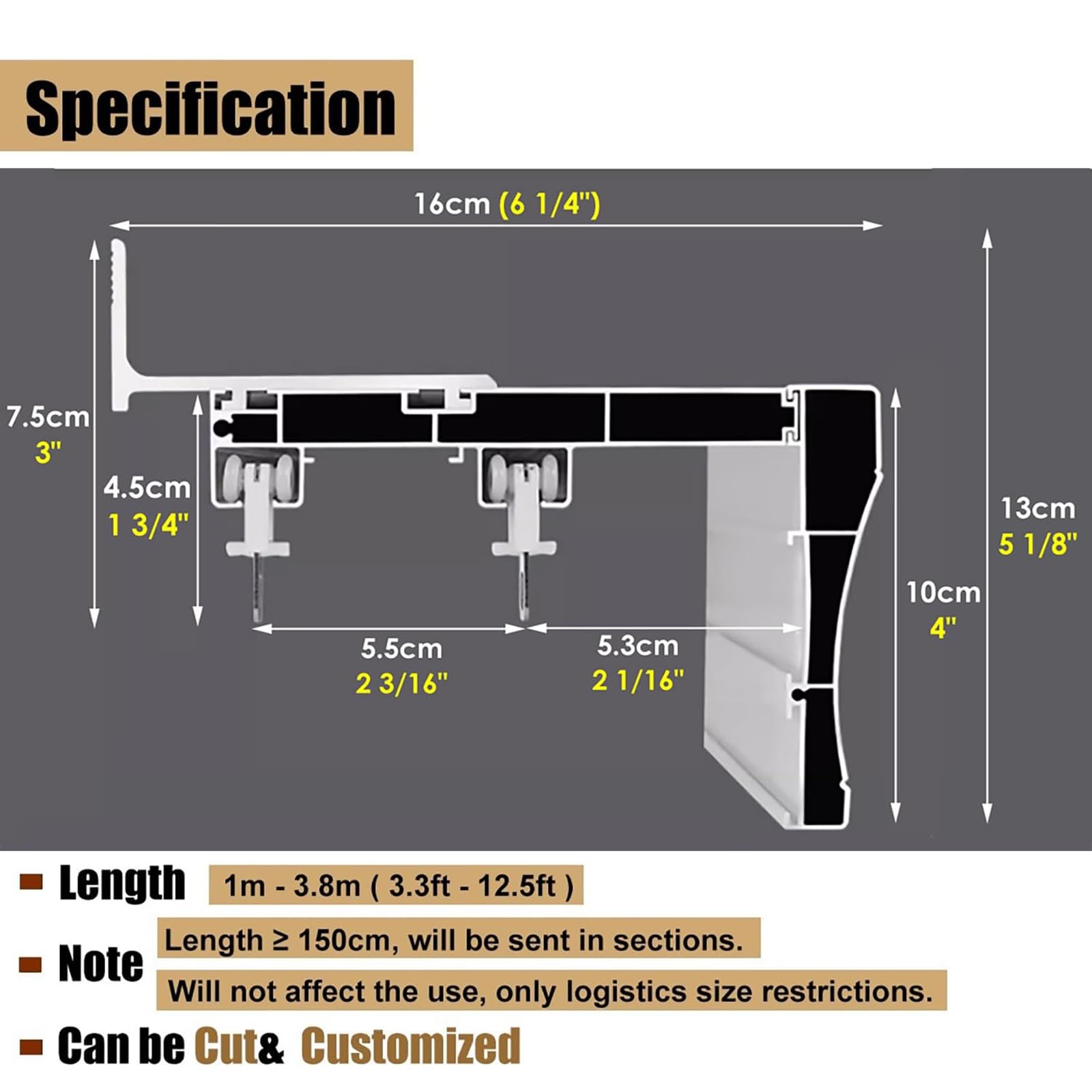 Vorhangschienensystem zur Deckenmontage, Doppelschienen-Vorhang, Querbehang und Volant, 2 m Raumteiler, ideal für oberhalb von Fenstern, stilvolles und funktionales Design