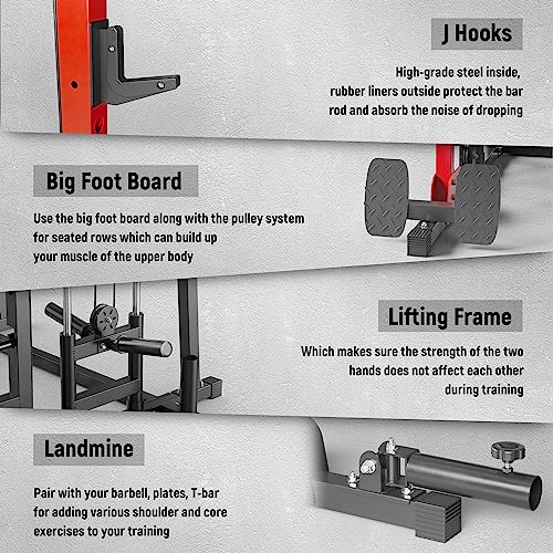 Major Lutie Smith Machine With Weight Bench, Sml07 1600Lbs Power Cage Bar And Two Lat Pull-Down Systems Cable Crossover Machine, Exercise Attachment(2023 Upgrade) Red #TOP4