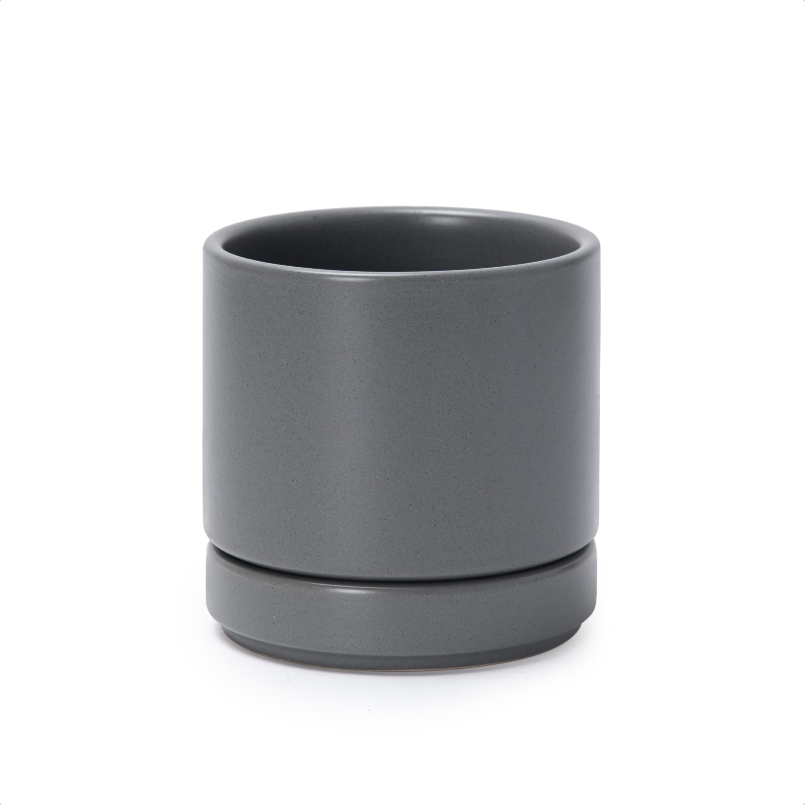 D'vine Dev Ceramic Planter Pot with Drainage Hole and Saucer, Indoor Cylinder Round Planter Pot, 4.3 Inch, Grey, 94-O-XS-3