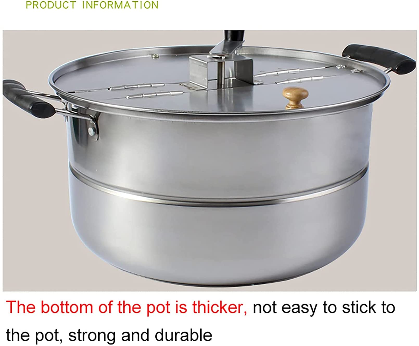 Mezcla Manual De Olla De Palomitas De Maíz De Acero Inoxidable Estufa Casera Máquina De Palomitas De Maíz a Gas Comercial Antiadherente Manual Máquina De Maíz con Manivela De Aceite Caliente