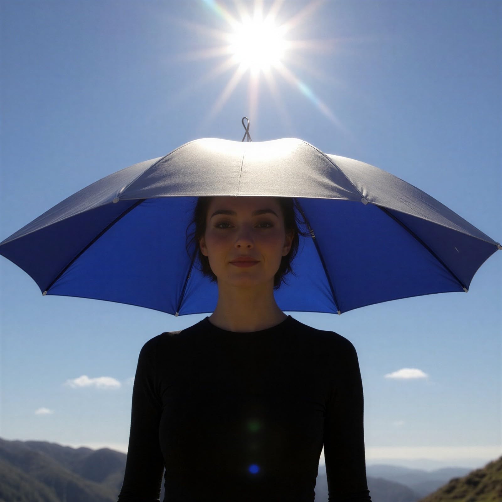Lot de 3 chapeaux parapluie mains libres, bleu et multicolore, protection soleil et pluie pour la pêche, ajustement réglable, revêtement argenté, pour jardinage, randonnée et travaux