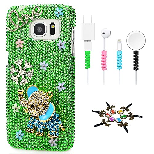 STENES Sparkle Case Compatible with Samsung Galaxy A50 - Stylish - 3D Handmade Bling Elephant Snow Love Flowers Design Cover Case with Cable Protector [4 Pack] - Green