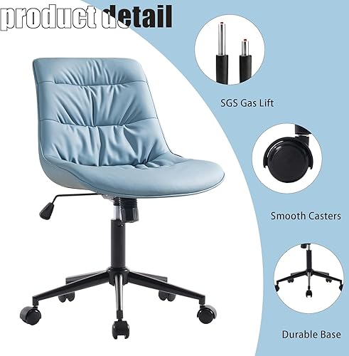 Miniatura 4 de Kidol & Shellder Silla de oficina de piel sintética, silla de trabajo de altura giratoria ajustable, ruedas giratorias y respaldo suave, silla de