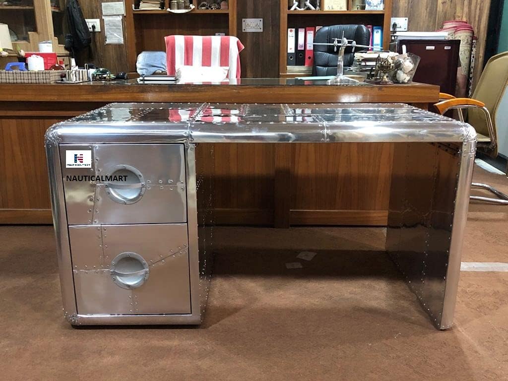 Nautical-Mart Aluminium Aviator Desk Coffee Table Aircraft Style Living Room Home Office Furniture