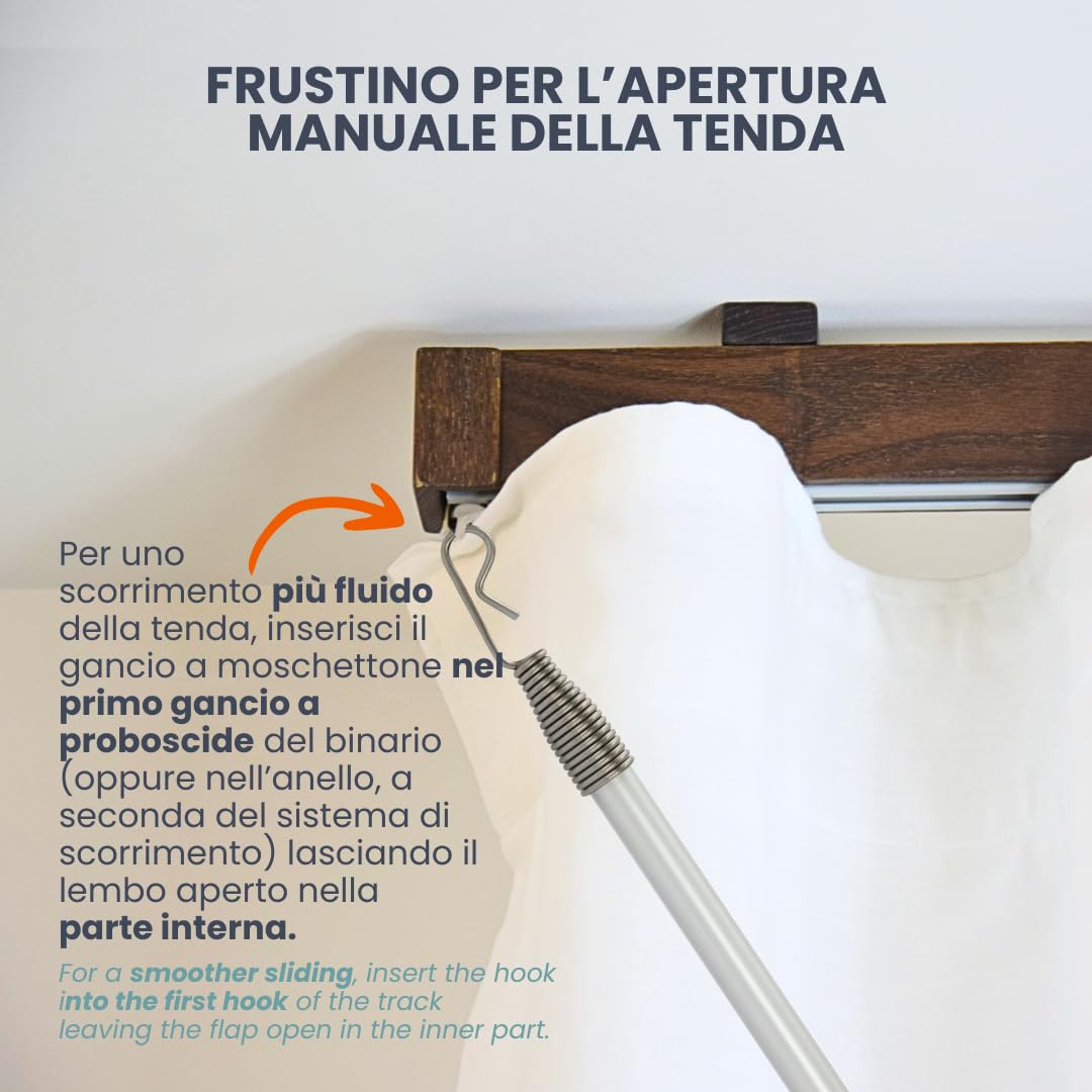 TENDAGGIMANIA Asta Tiratenda Trasparente 150 CM per Tende da Interno - Frustino in Plexiglas con Gancio
