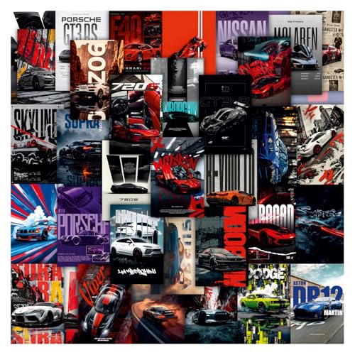 Image of Moment Prints 63 Pcs Super Cars Poster Set | 4x6 Inch | 300 GSM | Aesthetic sports wall collage kit with double-sided tape for gaming rooms