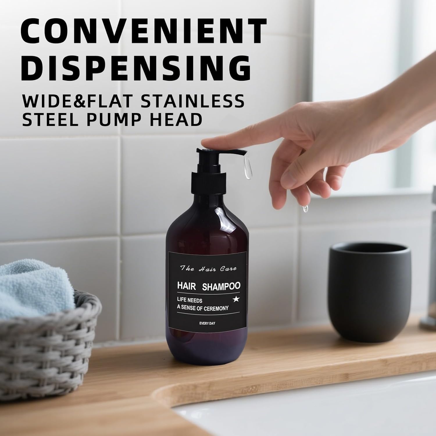 Set di 4 dispenser di sapone con pompa, 500 ml, marrone, dispenser di sapone per mani e piatti, dispenser di sapone in plastica con pompa, per piatti, liquidi, lavello da cucina, bagno, con etichette