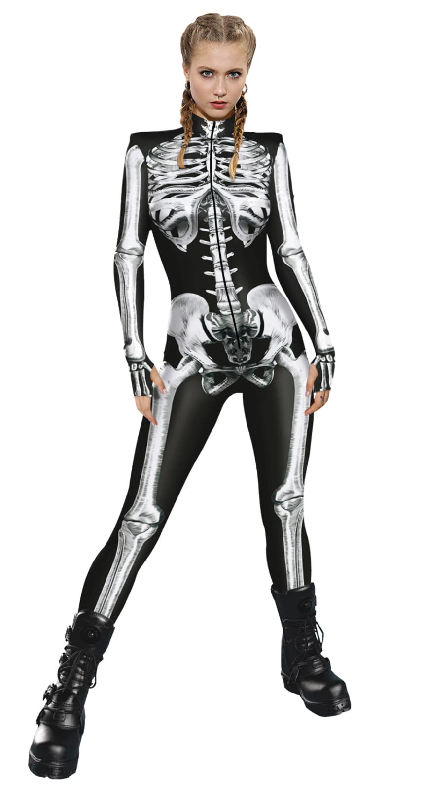 Honeystore Women's Skeleton Tight 1-Piece Jumpsuit Halloween Party Bodysuit Outfit