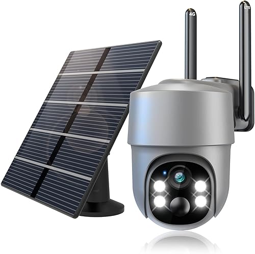 Cámara de seguridad celular 4G LTE, inalámbrica, funciona con energía solar para exteriores, con vigilancia panorámica e inclinación de 360,