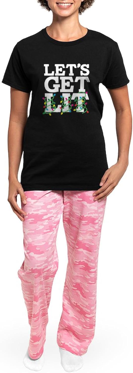CafePress Lets Get Lit Women's Charcoal Pajamas Womens Novelty PJ Sleepwear
