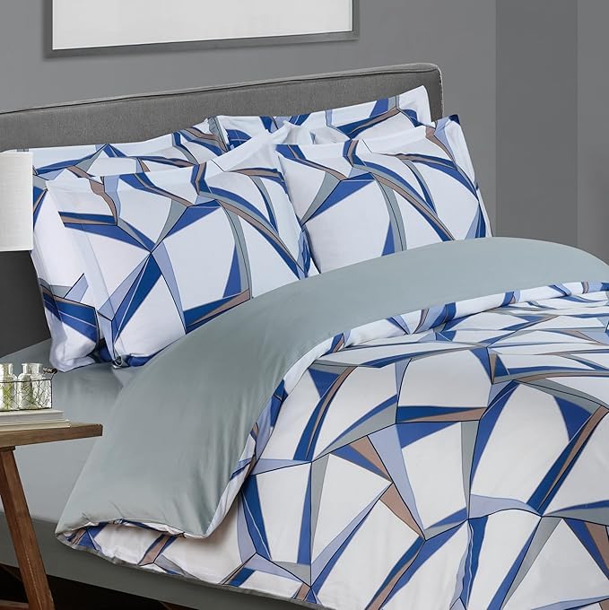 Majestic Giftware Madison Linen 4 Pcs 48" Twin Size Bedding Set (BL503-48T-4pcs) Tokyo Comfort - Blue 300 TC 100% Cotton Sateen | 1 Fitted Sheet, 1 Duvet, 2 Pillowcases - Choice Collection