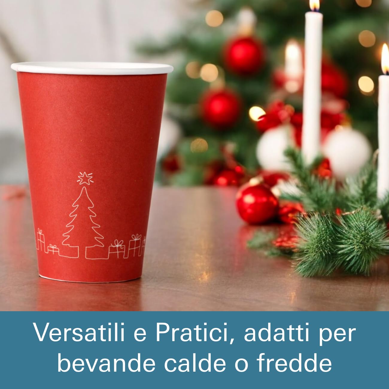 Mecup Gobelets en papier de Noël, gobelets jetables biodégradables, 800 pièces, tasse de café de Noël 200 ml, usage unique, pour boissons chaudes et froides, motif de Noël. Motif: Rouge