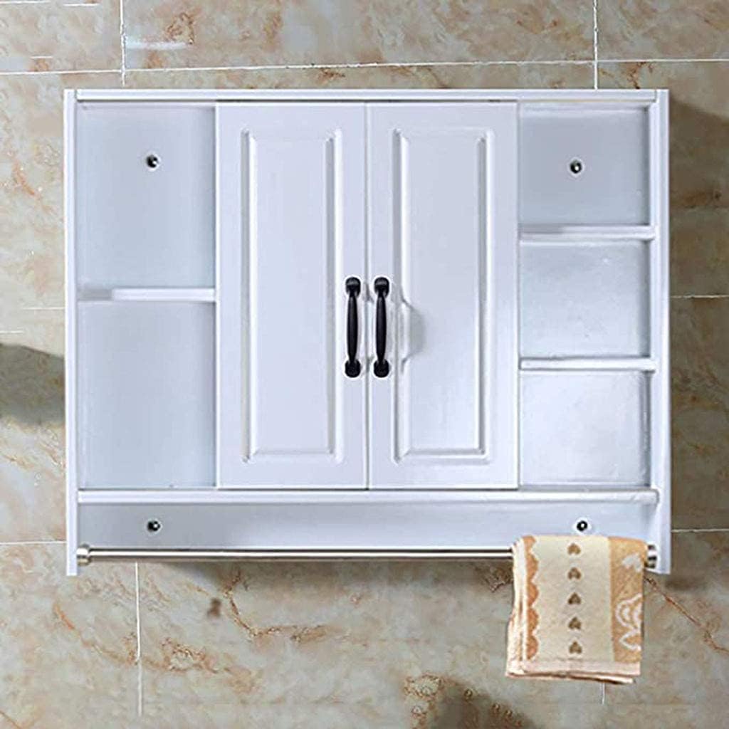 Wood Mirror Bathroom Cabinet Wall Mounted Storage Cupboard Bath Cabinet Shelf Organiser Storage Waterproof Wooden Frame