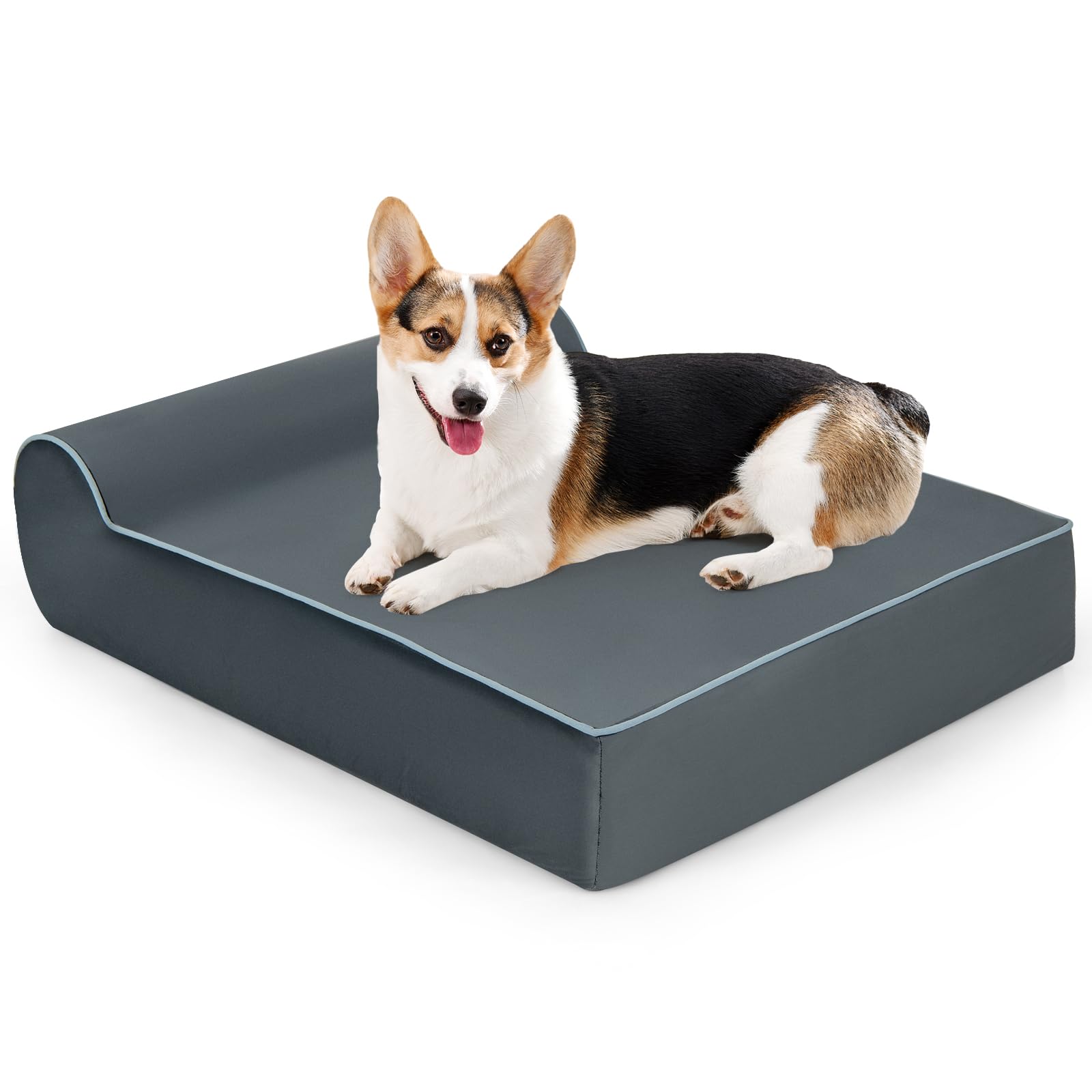 GYMAX Cama para Perros de Interior, Forro Ultra Suave, Relleno Interno de Espuma Viscoelástica con Grafeno y Esponja de Alta Densidad, Cama Desenfundable y Lavable con Cojín Lateral